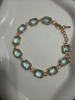 Handmade Gold plated Bracelet with Aqua Blue Faceted Stones — Women Jewelry